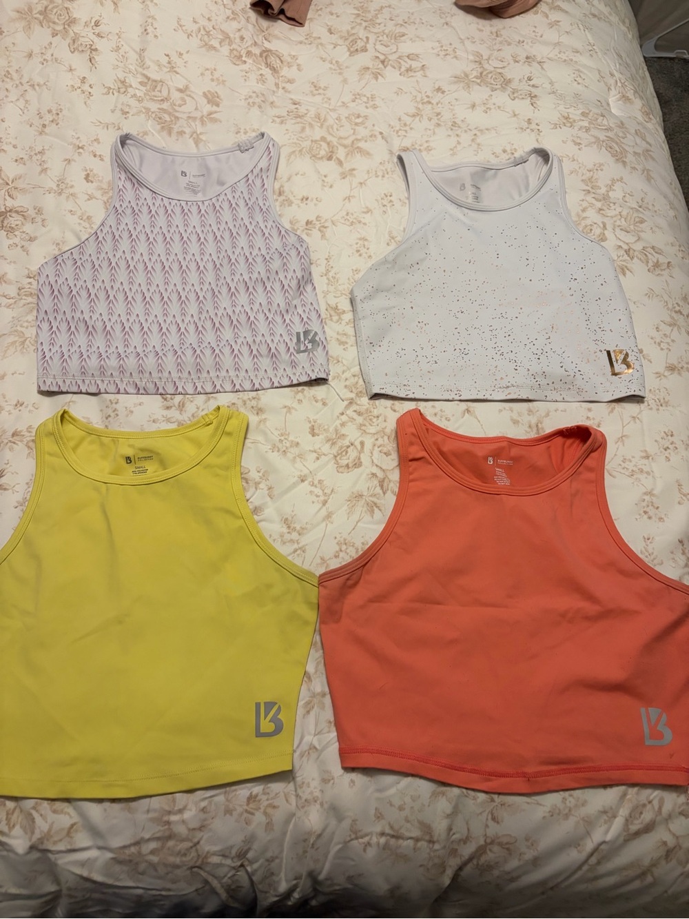 Buff Bunny Cropped Tank Top - White& Gold, White& Purple, Yellow, Coral/pink
